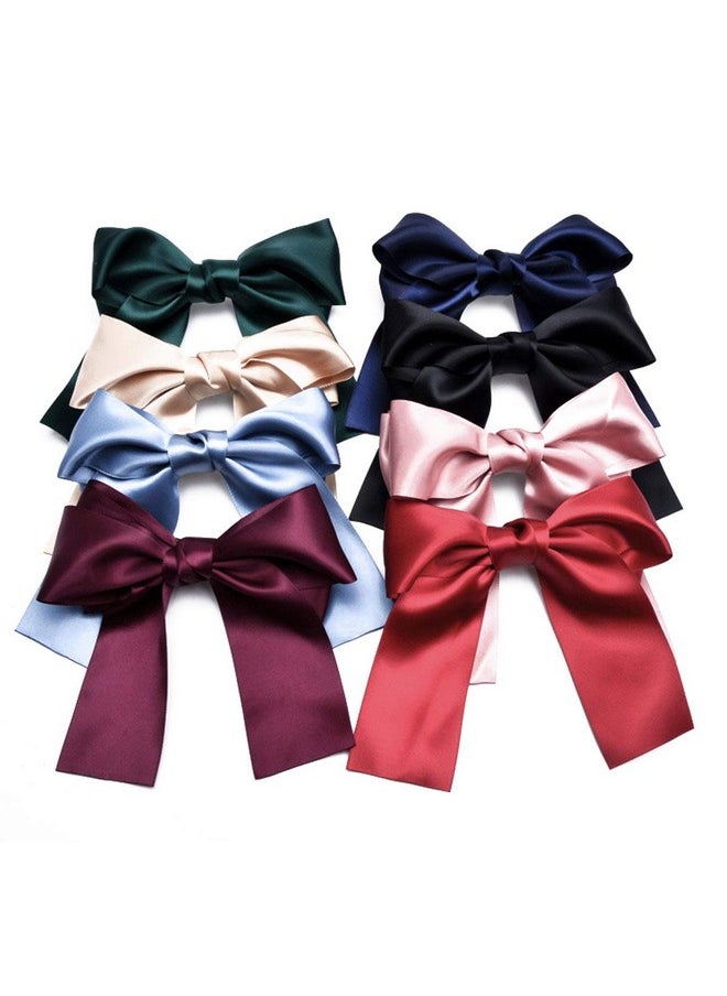 Set Of 8 Big Satin Solid Ribbon French Barrette Large Big Huge Soft Silky Hair Bow Clip Bow Hair Clips Women Barrettes