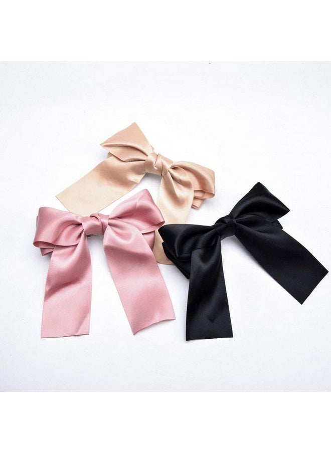 Set Of 8 Big Satin Solid Ribbon French Barrette Large Big Huge Soft Silky Hair Bow Clip Bow Hair Clips Women Barrettes