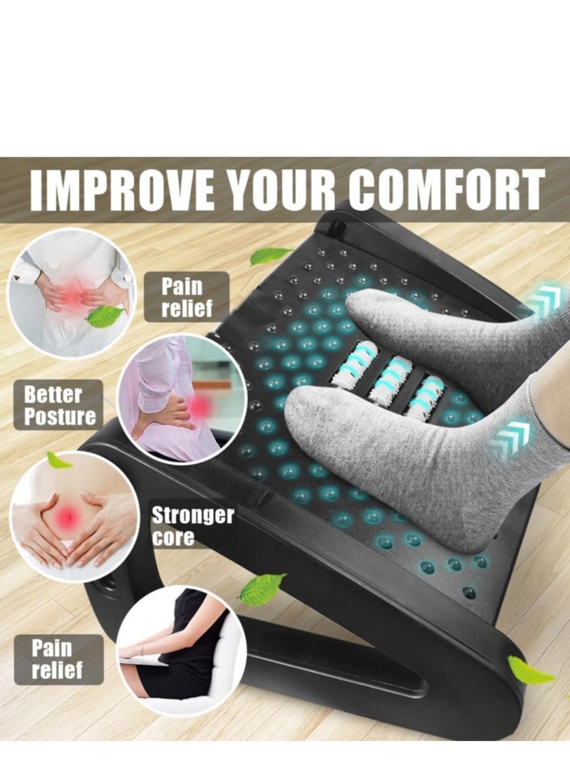Foot Rest Under Desk at Work , Ergonomic 6-Height Adjustable footrest with Massage Rollers Black
