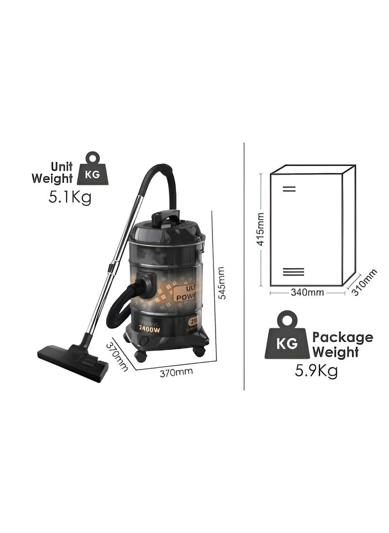 Drum Vacuum Cleaner with Powerful Suction 21L with High Efficiency Motor, Multi-Surface Cleaning, Lightweight & Portable Design for Home, Office, and Garage