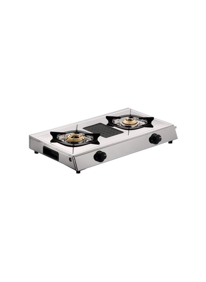 Butterfly Matchless 2 Burner Stainless Steel LPG Gas Stove, Silver, Manual