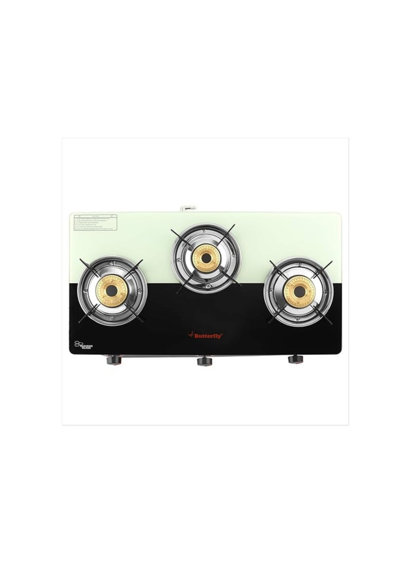 Butterfly Smart Plus Glass 3 Burner Gas Stove, Black & White (Manual Ignition)