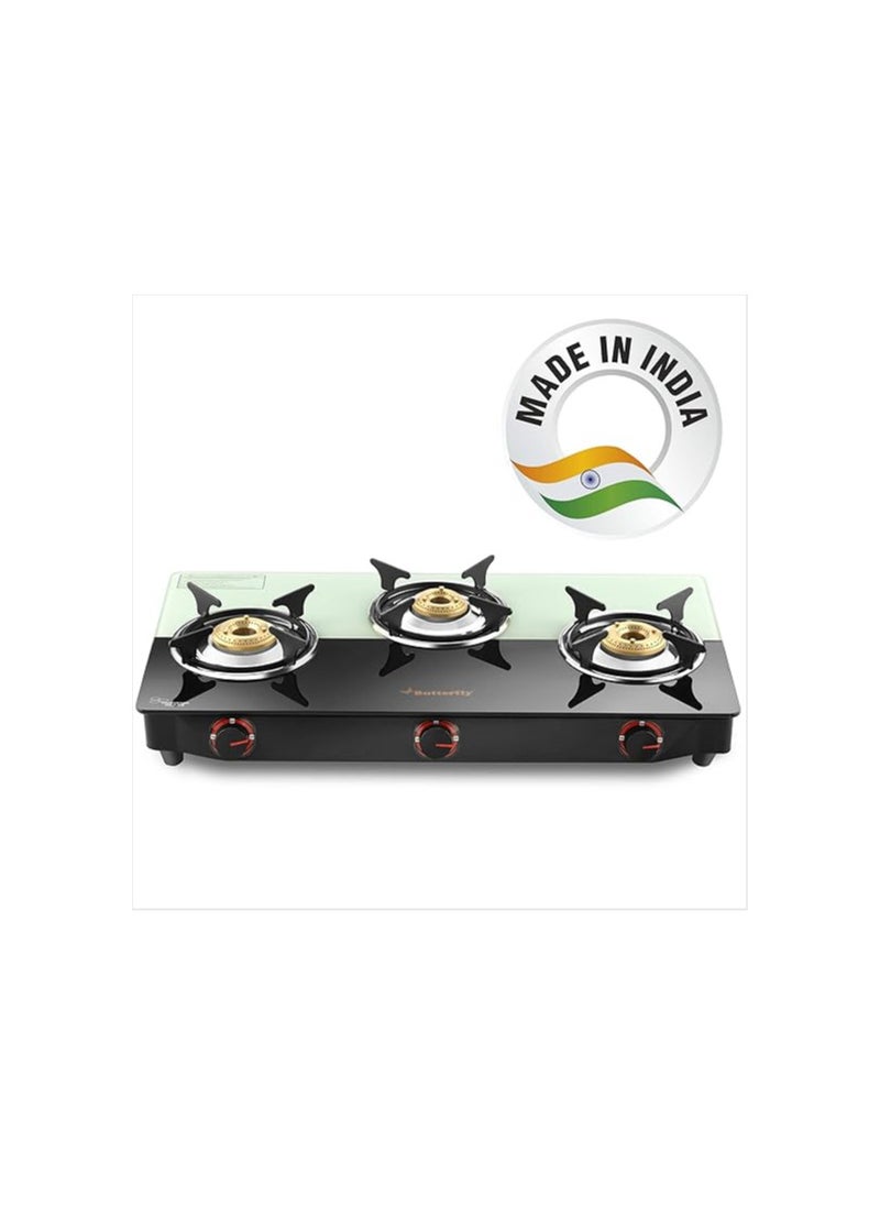 Butterfly Smart Plus Glass 3 Burner Gas Stove, Black & White (Manual Ignition)