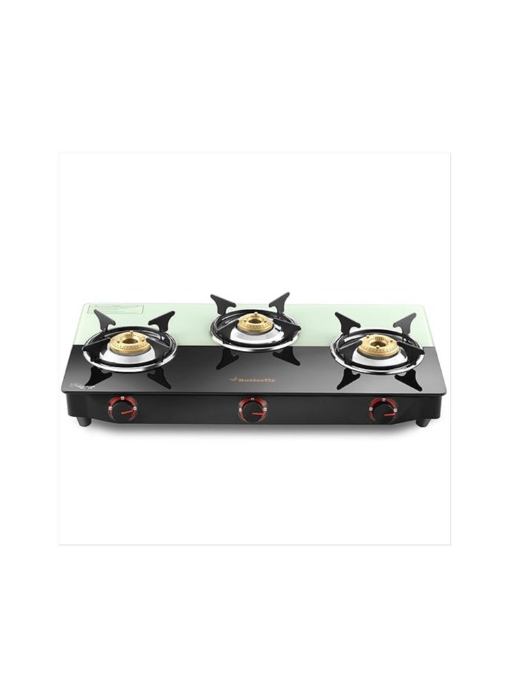 Butterfly Smart Plus Glass 3 Burner Gas Stove, Black & White (Manual Ignition)