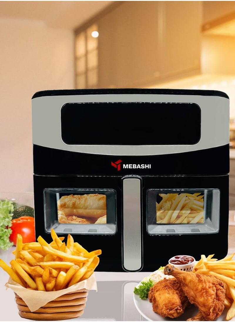 Mebashi 11L Air Fryer, Digital Touch Screen Cooking Machine, 360 Heat Circulation, Touch Control Panel, 11 Function Menus, Glass Window (ME-AF958) (1700-2050W)