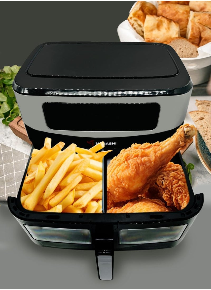 Mebashi 11L Air Fryer, Digital Touch Screen Cooking Machine, 360 Heat Circulation, Touch Control Panel, 11 Function Menus, Glass Window (ME-AF958) (1700-2050W)