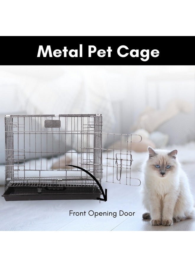 Silver Black Cage/Crate/Kennel With Removable Tray For Dogs/Cats, (18Inch)