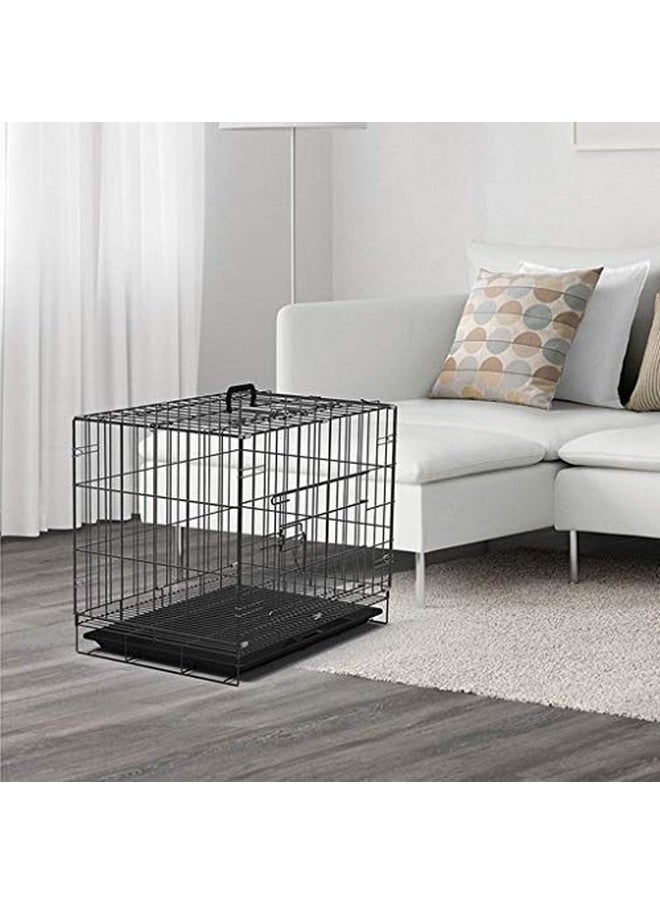 Dog Cage - Powder Coated, Single Door Folding Metal Cage/Crate/Kennel With Removable Tray And Paw Protector For Dogs, Cats And Rabbits - 18 Inch - Black Antic Silver Color