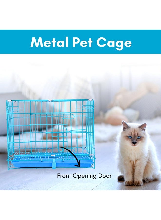 18 Inch Blue Single Door Blue Folding Metal Dog Cage/Crate/Kennel With Removable Tray, 18 Inch Blue Cage Suitable For Puppy, Rabbit, Dog, Cat & Kitten