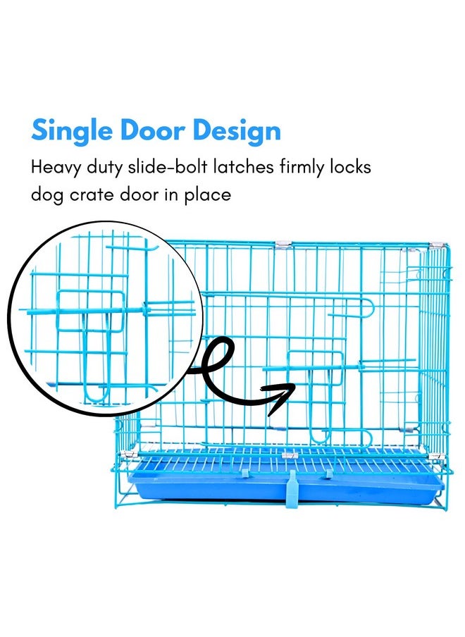 18 Inch Blue Single Door Blue Folding Metal Dog Cage/Crate/Kennel With Removable Tray, 18 Inch Blue Cage Suitable For Puppy, Rabbit, Dog, Cat & Kitten