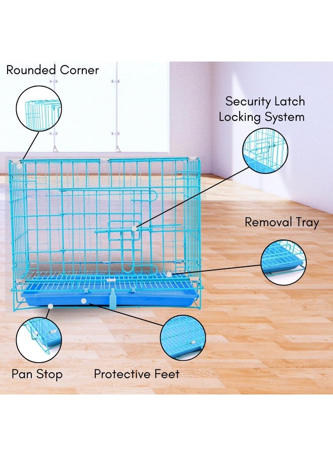 18 Inch Blue Single Door Blue Folding Metal Dog Cage/Crate/Kennel With Removable Tray, 18 Inch Blue Cage Suitable For Puppy, Rabbit, Dog, Cat & Kitten