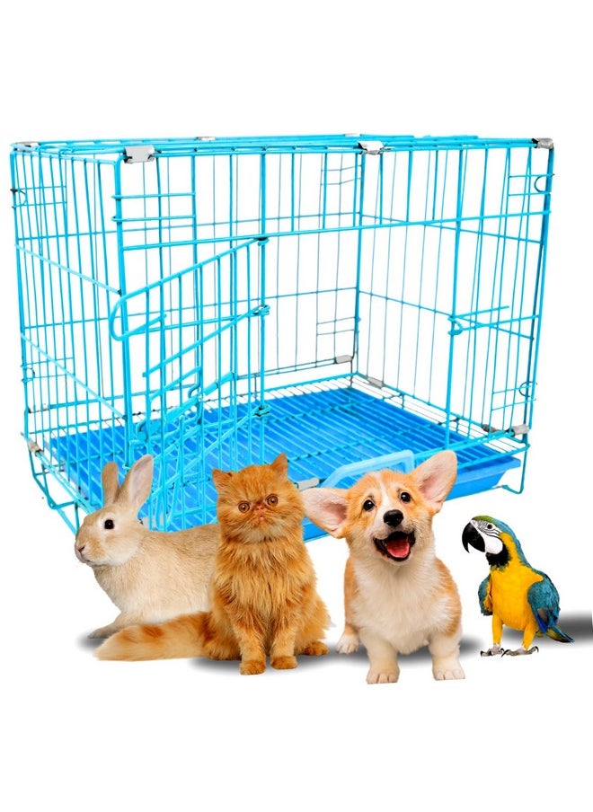 18 Inch Blue Single Door Blue Folding Metal Dog Cage/Crate/Kennel With Removable Tray, 18 Inch Blue Cage Suitable For Puppy, Rabbit, Dog, Cat & Kitten