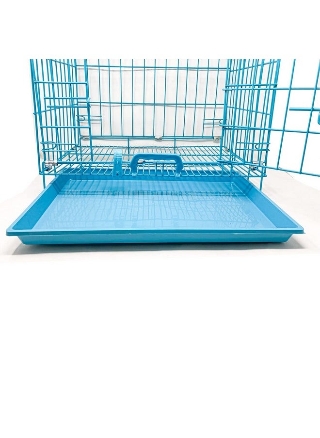 Dog Cage Single Door Heavy Duty Folding Metal For Small Size Dogs And Adults 18 Inch (Sky Blue)