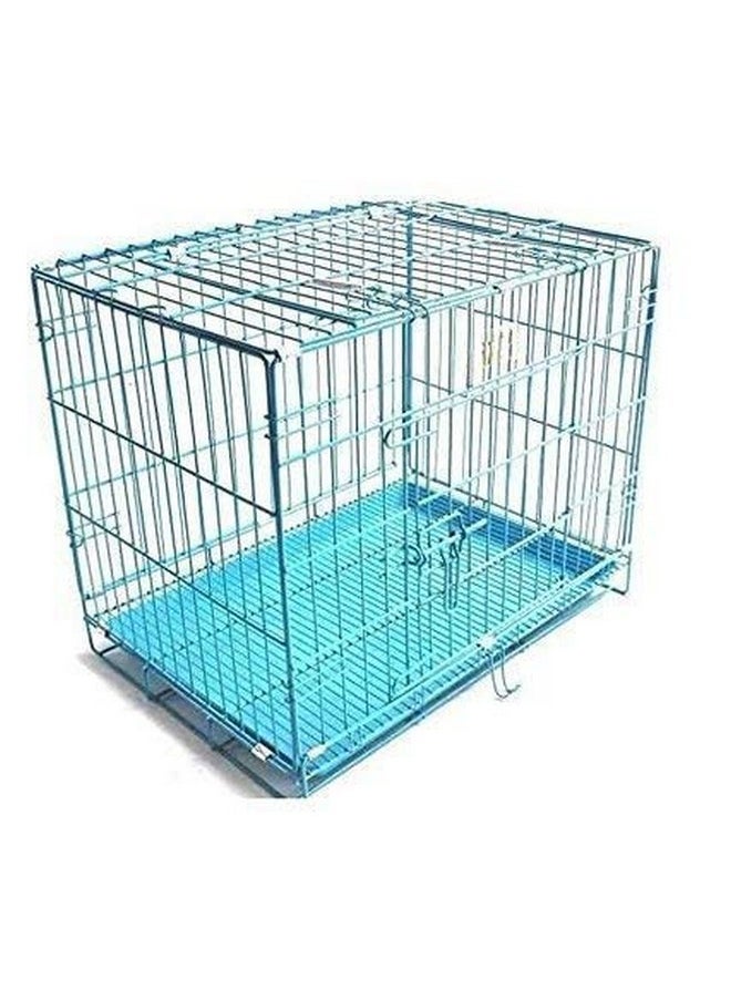 Dog Cage Single Door Heavy Duty Folding Metal For Small Size Dogs And Adults 18 Inch (Sky Blue)