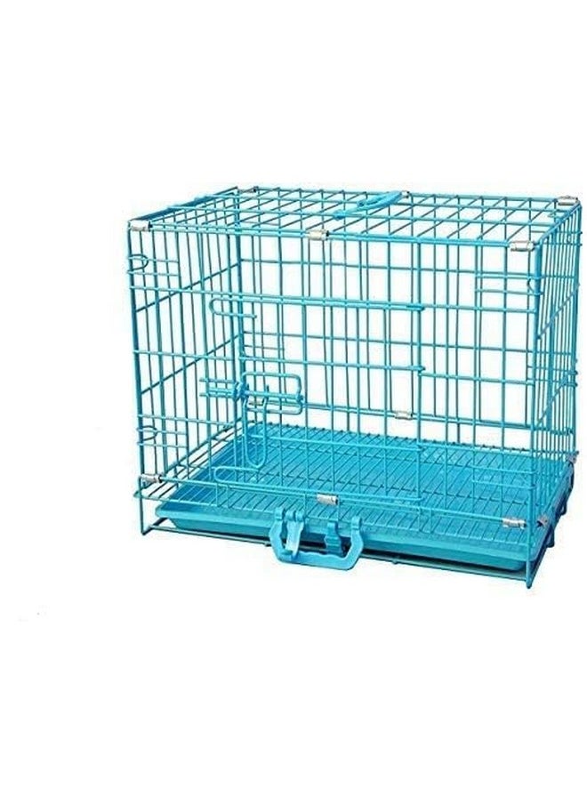 Dog Cage Single Door Heavy Duty Folding Metal For Small Size Dogs And Adults 18 Inch (Sky Blue)