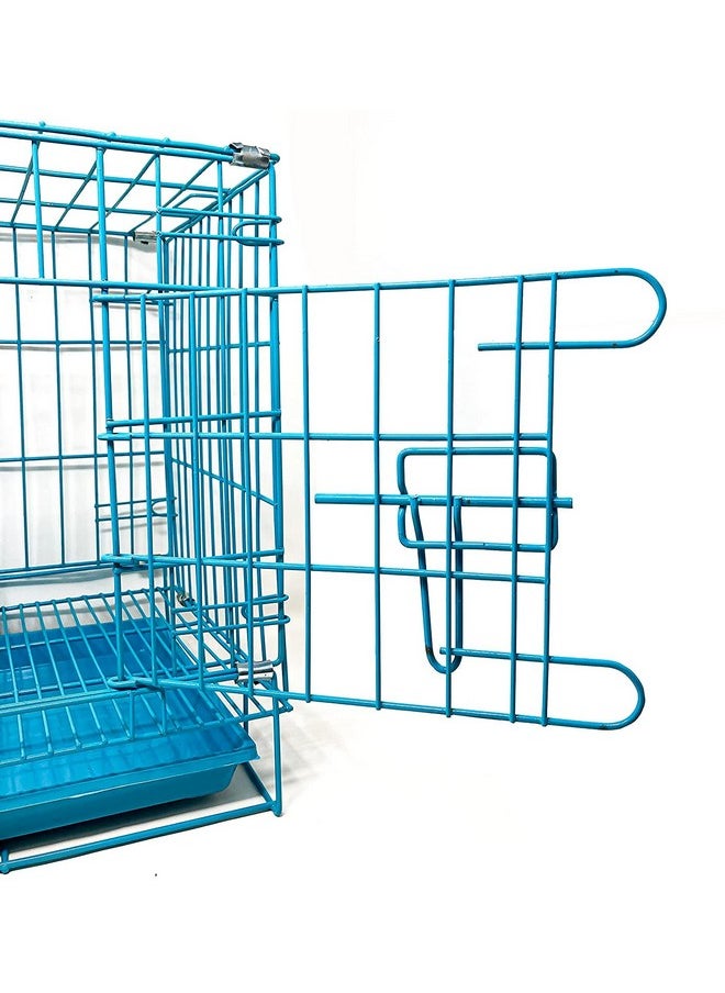 Dog Cage Single Door Heavy Duty Folding Metal For Small Size Dogs And Adults 18 Inch (Sky Blue)