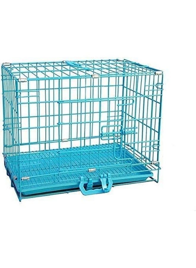 Dog Cage Single Door Heavy Duty Folding Metal For Small Size Dogs And Adults 18 Inch (Sky Blue)