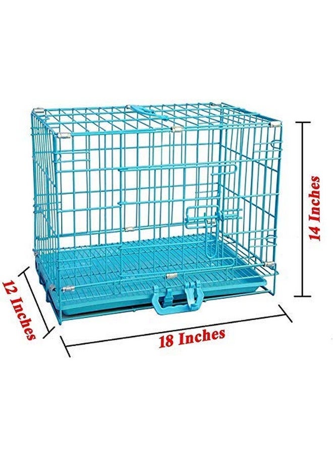 Single Door Folding Metal Dog Cage With Paw Protector, For Puppies And Kittens, Blue, 18 Inches