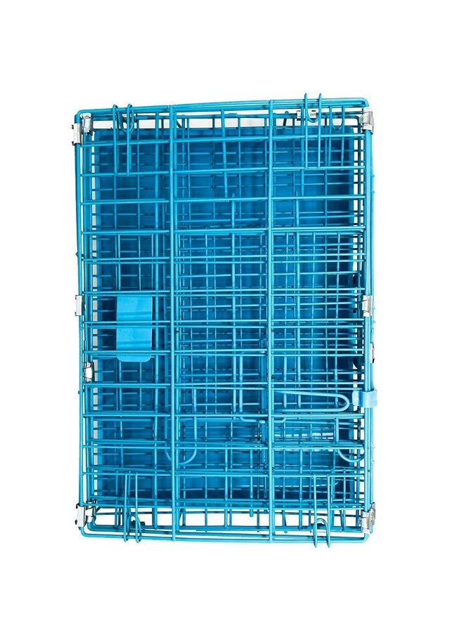 Single Door Folding Metal Dog Cage With Paw Protector, For Puppies And Kittens, Blue, 18 Inches