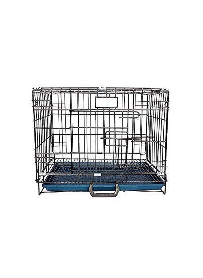 Dog Cage - Powder Coated, Double Door Folding Metal Cage/Crate/Kennel With Removable Tray And Paw Protector For Dogs, Cats And Rabbits (Silver Black Color, 18 Inch)