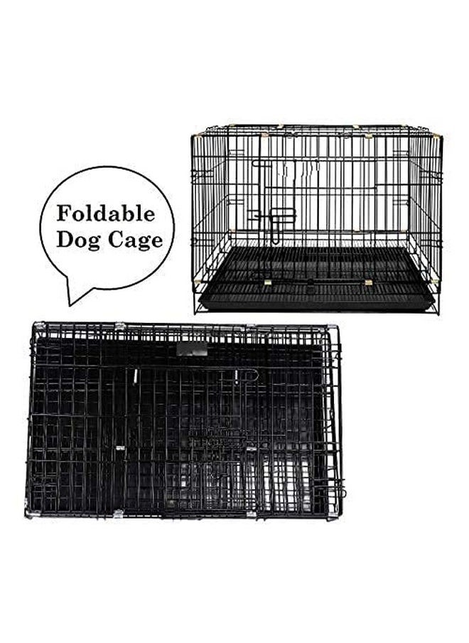 Dog Cage - Powder Coated, Double Door Folding Metal Cage/Crate/Kennel With Removable Tray And Paw Protector For Dogs, Cats And Rabbits (Silver Black Color, 18 Inch)