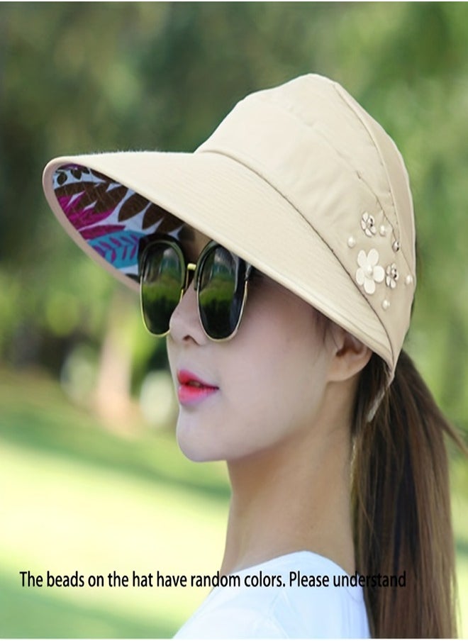 Women's fashionable flower pattern enlarged brim baseball cap, comfortable and breathable sun protection sports cap, foldable summer sun hat