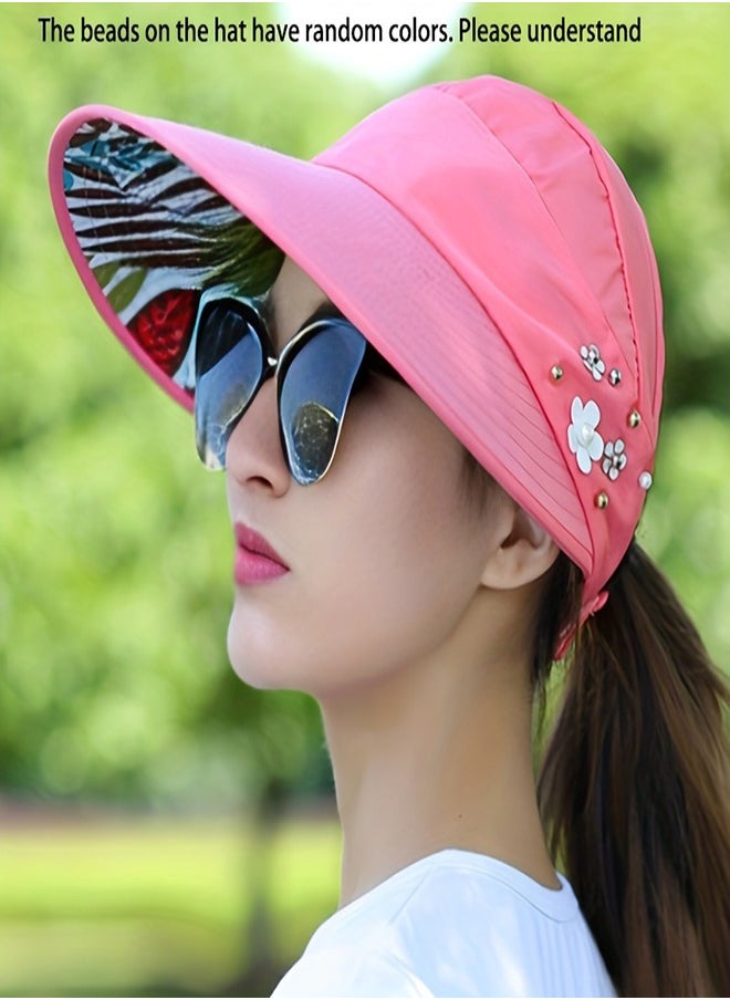 Women's fashionable flower pattern enlarged brim baseball cap, comfortable and breathable sun protection sports cap, foldable summer sun hat