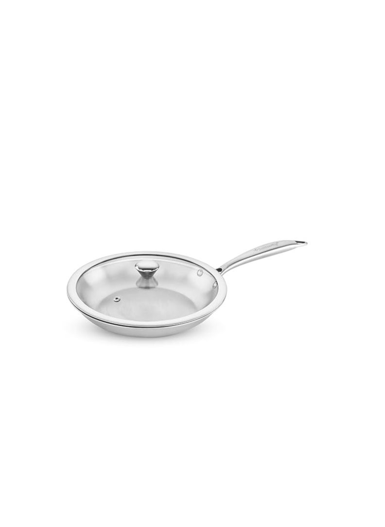 Butterfly Tez Triply Fry/Saute Pan with Glass Lid | 26 cm | 2 Litre | Even Heat Distribution & Faster Cooking | Stay Cool Handle | for Curry, Deep Fry, Saute/Roast | 10 Year Warranty | Silver