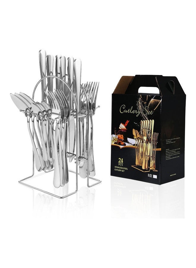 24-Piece Cutlery Set With Storage Holder Silver