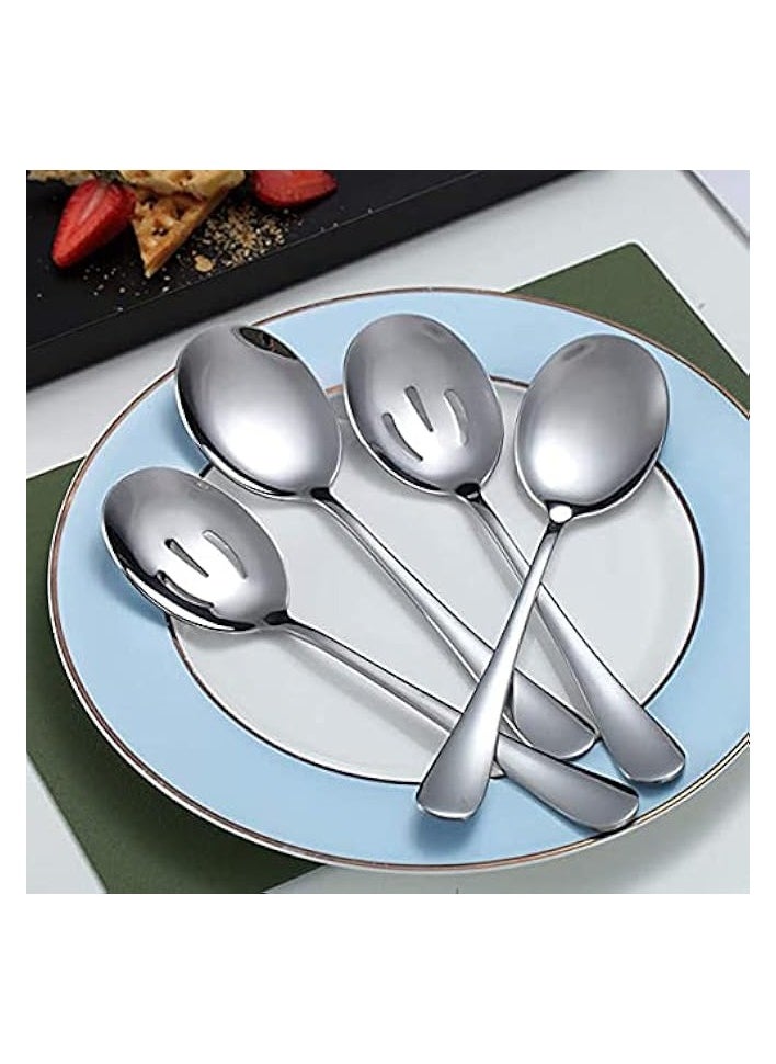 Restaurant Catering Serving Utensils, Stainless Steel Party Buffet Catering Dinner Banquet Serving Spoon, Include 2 Serving Spoon and 2 Slotted Spoons, Serving Utensils