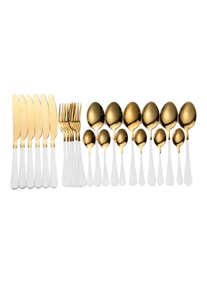 24-Piece Stainless Steel Cutlery Set Gold/White