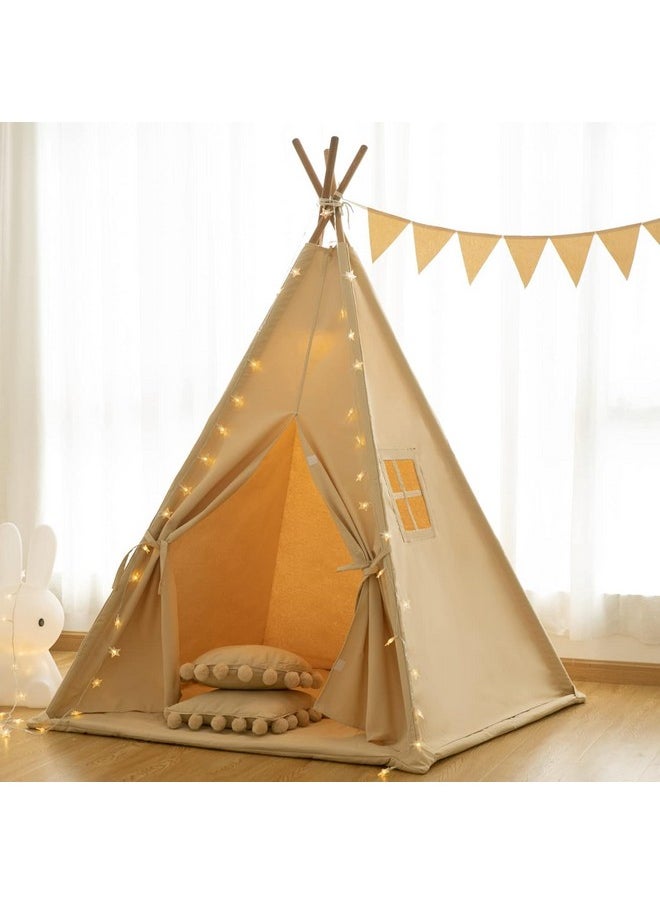 Teepee Tent For Kids-Portable Children Play Tent Indoor Outdoor (Apricot With Mat)