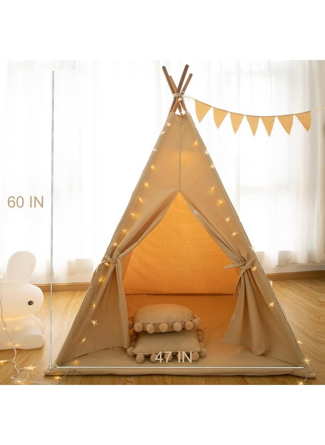 Teepee Tent For Kids-Portable Children Play Tent Indoor Outdoor (Apricot With Mat)