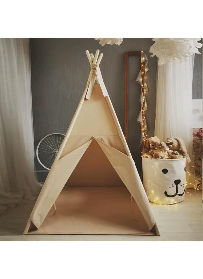 Teepee Tent For Kids-Portable Children Play Tent Indoor Outdoor (Apricot With Mat)