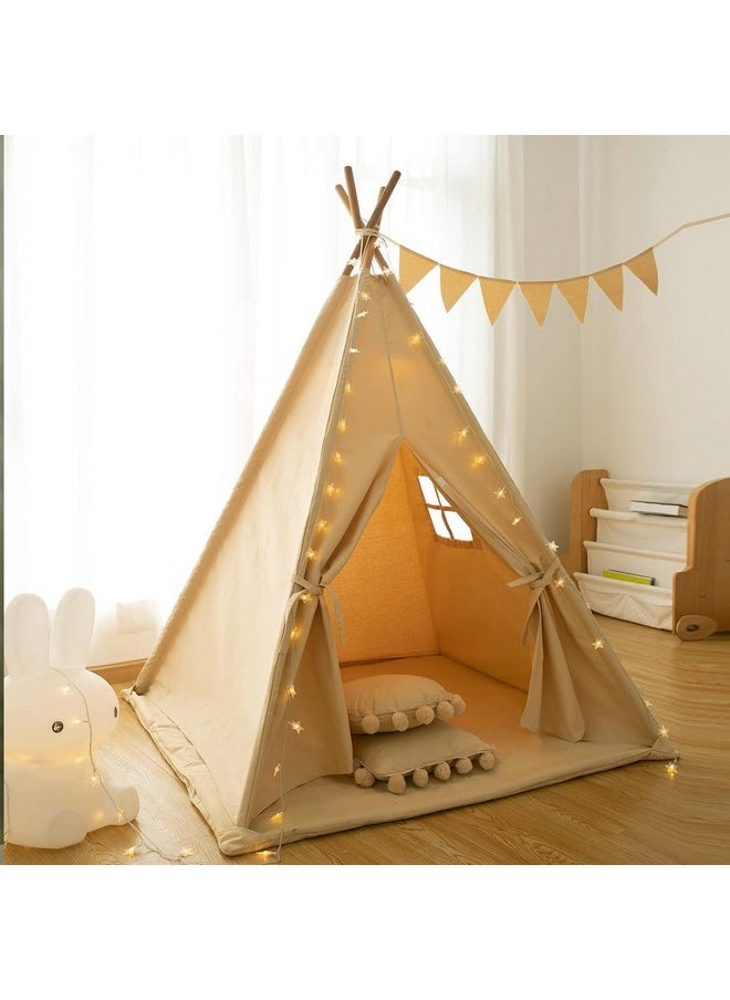 Teepee Tent For Kids-Portable Children Play Tent Indoor Outdoor (Apricot With Mat)