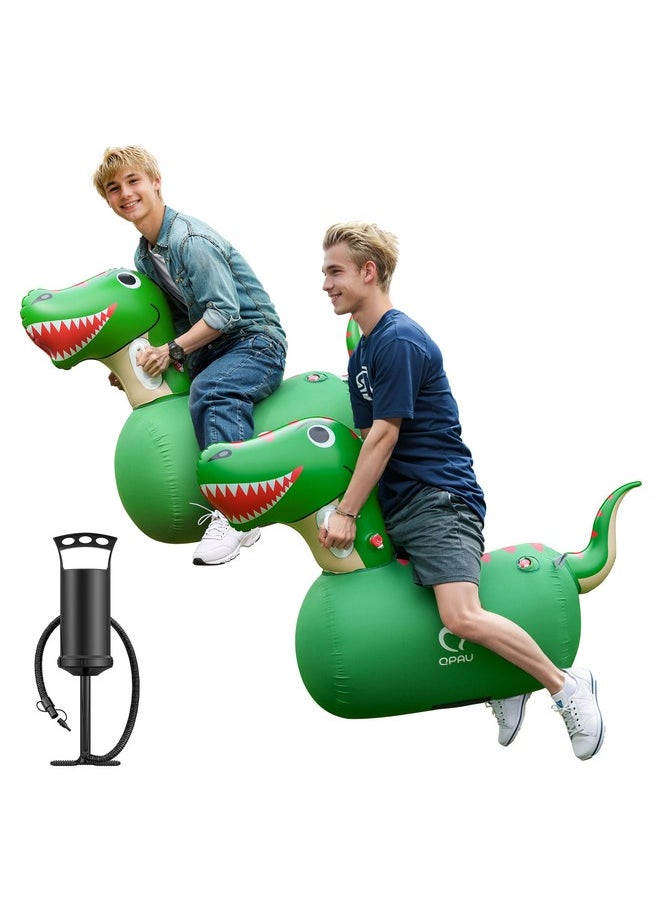 Inflatable Bouncy Dinosaur Toys 2 Pcs With Hand Pump, Heavy Duty Giant Bouncy Pal, 220Lbs Load Capacity, Ride On Bouncy Animal Hopper Toy, Indoor Outdoor Bouncers For Kids Girls Boys Ages 5+