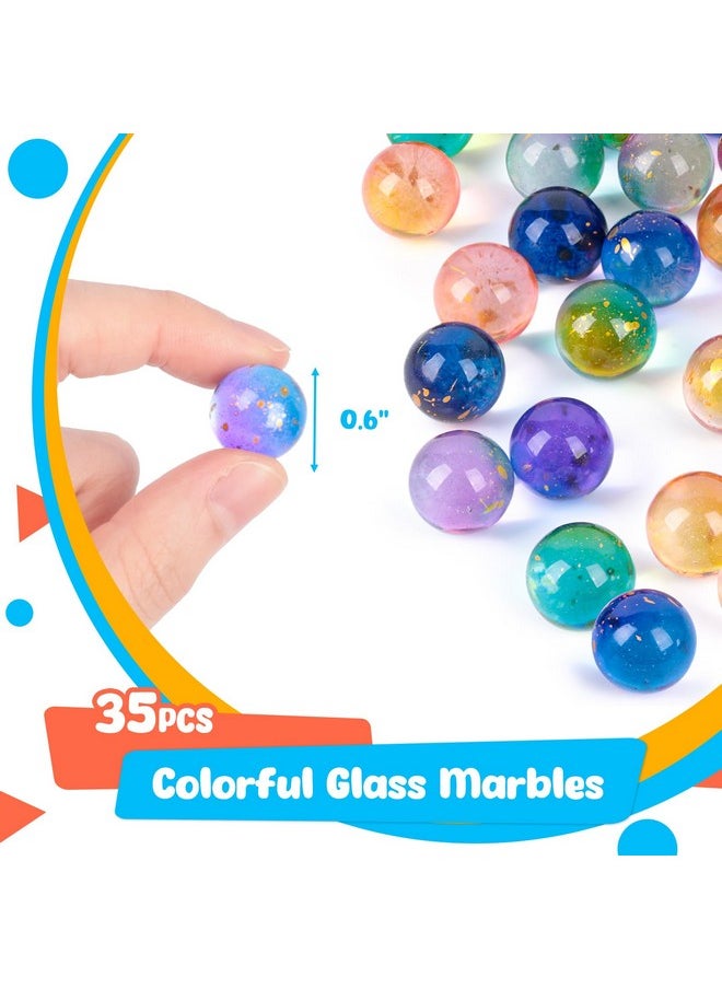 35Pcs Colorful Glass Marbles, Round Marble Beads Decorative Glass Gems For Collectable Kids Marble Games Home Decoration