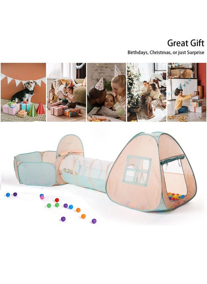 3 In 1 Pop Up Kids Play Tent With Tunnel And Ball Pit For Kids, Boys, Girls, Babies And Toddlers, Indoor/Outdoor Playhouse,Orange Pink/Light Green