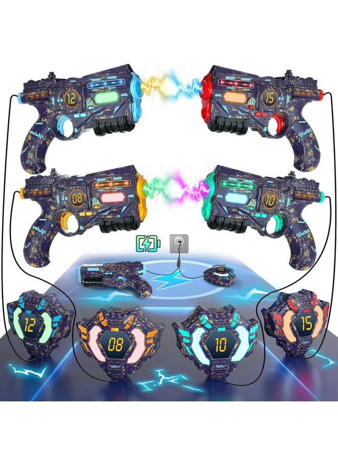 Rechargeable Real-Time Data Sync Laser Tag Gun - Infrared Laser Tag Sets Of 4 Gun 4 Vest With Glowing Light, Lazer Tag Game For Adults, Laser Tag Gun Set Of 4 For Boys Girls Age 6-12 Years Old