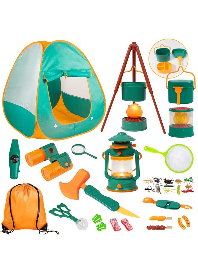 Kids Camping Set With Tent - Toddler Toys For Boys With Campfire, Camping Toys For Kids Indoor Outdoor Pretend Play, Gift Idea For Boys Age 3,4,5,6 Year Old Birthday Christmas (Green)