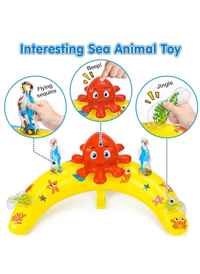 Baby Pool Float With Canopy Upf50+ Sun Protection, Inflatable Kids Pool Float With Ocean Animal Toys For Babies 6-36 Months, Infant Swimming Float With Adjustable Safety Seat For Boys Girls