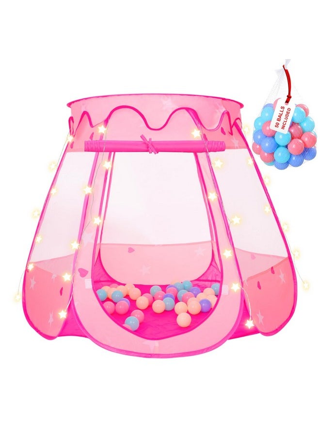 Pop Up Princess Tent With 50 Balls,Ball Pit With Star Lights For 1 2 3 Year Old Girl Birthday Gift,Princess Toys For Toddlers With Carrying Bag,Play Tent For Kids Indoor|Outdoor