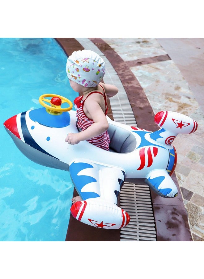 Swimbobo Toddler Pool Float With Seat Boat Inflatable Ride-On Airplane Baby Floatie For Kids Outdoor Toys(White Airplane)