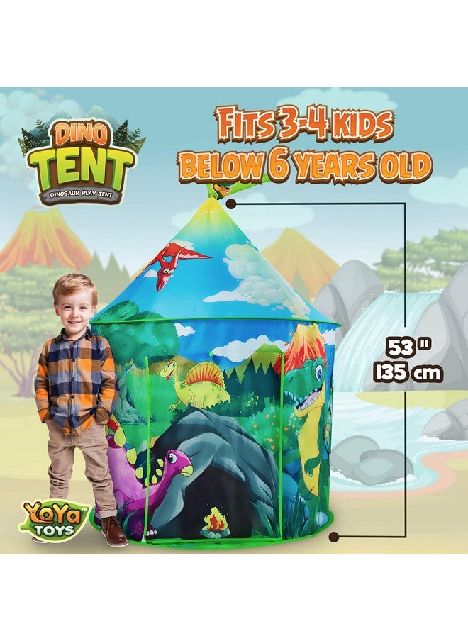 Dinosaur Play Tent For Toddler Boys & Girls | Foldable Dino Indoor Outdoor Playhouse Fort With Games & Carrying Bag | Adorable Kids Tent Playset Makes A Great Gift Idea