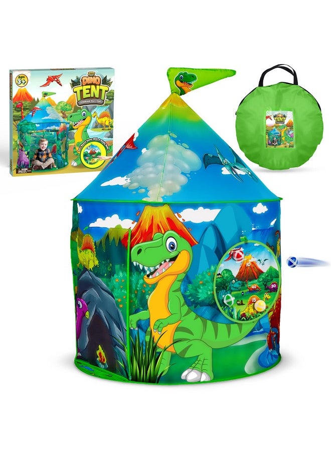 Dinosaur Play Tent For Toddler Boys & Girls | Foldable Dino Indoor Outdoor Playhouse Fort With Games & Carrying Bag | Adorable Kids Tent Playset Makes A Great Gift Idea