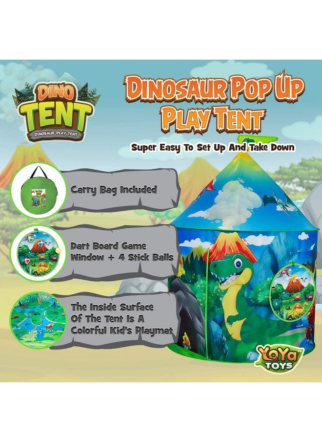 Dinosaur Play Tent For Toddler Boys & Girls | Foldable Dino Indoor Outdoor Playhouse Fort With Games & Carrying Bag | Adorable Kids Tent Playset Makes A Great Gift Idea