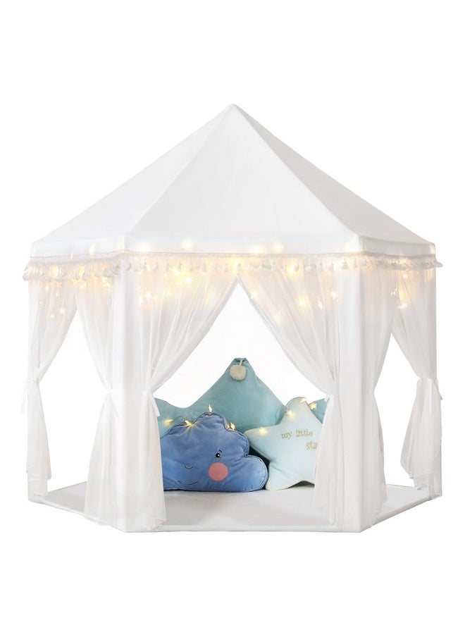 White Princess Tent Girls Tassel Decor Large Playhouse Kids Castle Play Tent With Star Lights Toy For Children Indoor And Outdoor Games, 55'' X 53'' (White Princess Tent With Tassel)