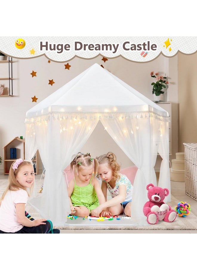 White Princess Tent Girls Tassel Decor Large Playhouse Kids Castle Play Tent With Star Lights Toy For Children Indoor And Outdoor Games, 55'' X 53'' (White Princess Tent With Tassel)