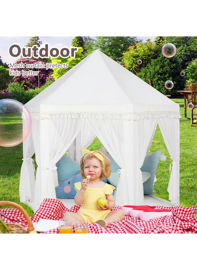 White Princess Tent Girls Tassel Decor Large Playhouse Kids Castle Play Tent With Star Lights Toy For Children Indoor And Outdoor Games, 55'' X 53'' (White Princess Tent With Tassel)