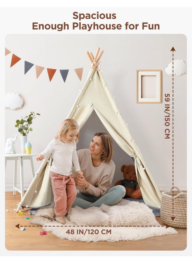 2 In 1 Teepee Tent For Kids With Mat, Kids Tents Indoor With Light, Large Kids Tipi Tent With 2 Sided Design, Christmas Play Tent For Toddler Boys Girls, Foldable Portable Toddler Reading Tent